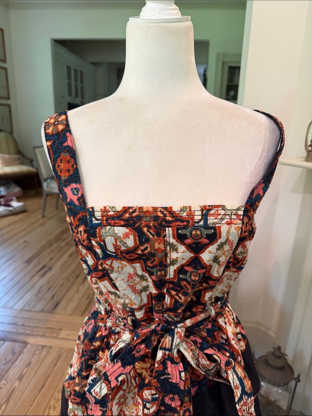 By Anthropologie Square-Neck Printed Tiered Midi
Dress. Size Medium - Picture 7 of 14